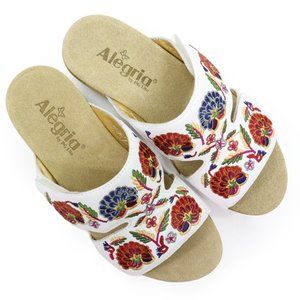 Alegria Women's Wedge Sandal Leather Embroidered Adjustable Slip On 37 US 7-7.5